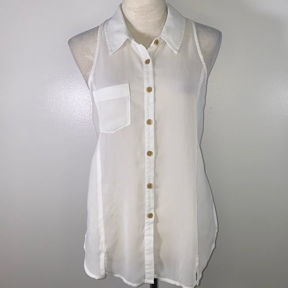 We the Free sleeveless sheer racerback button up blouse size S white - Picture 2 of 7